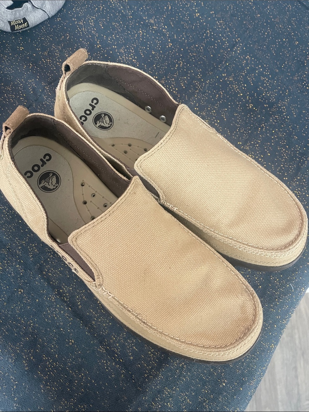 Crocs Men’s Slip-On Canvas Loafers in Tan 12